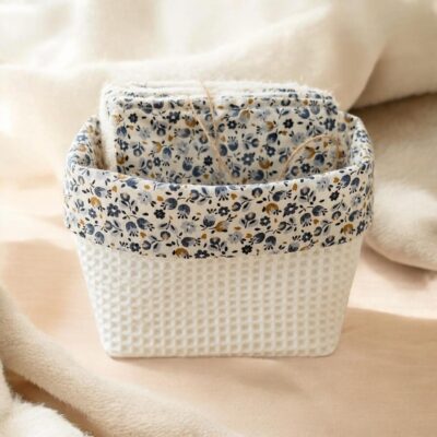 Panier réversible bébé & lingettes lavables – Coton et éponge nid d’abeille Oeko-Tex – Cadeau naissance