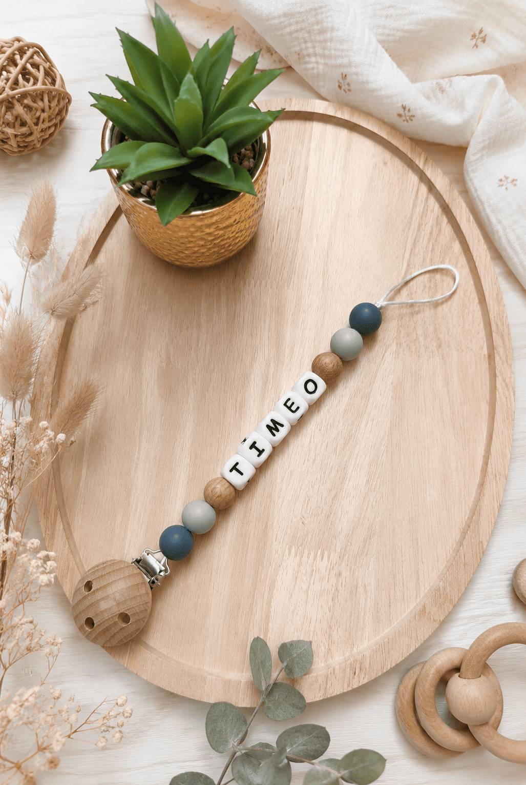 attaches tétine simple bois silicone