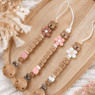 attaches tétine oursons fleur