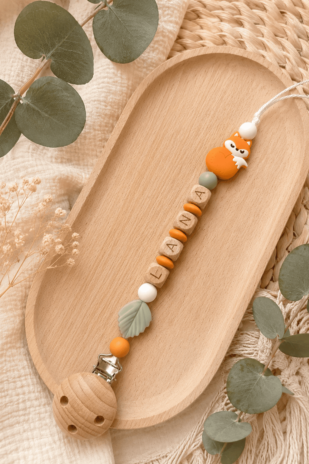 attache tétine renard orange