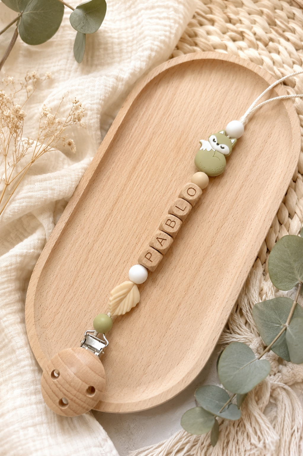attache tétine renard vert