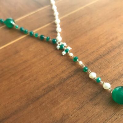 Collier en Argent 925, Perles de Culture et Onyx Vert, Collection "Quelque chose de Royal..."
