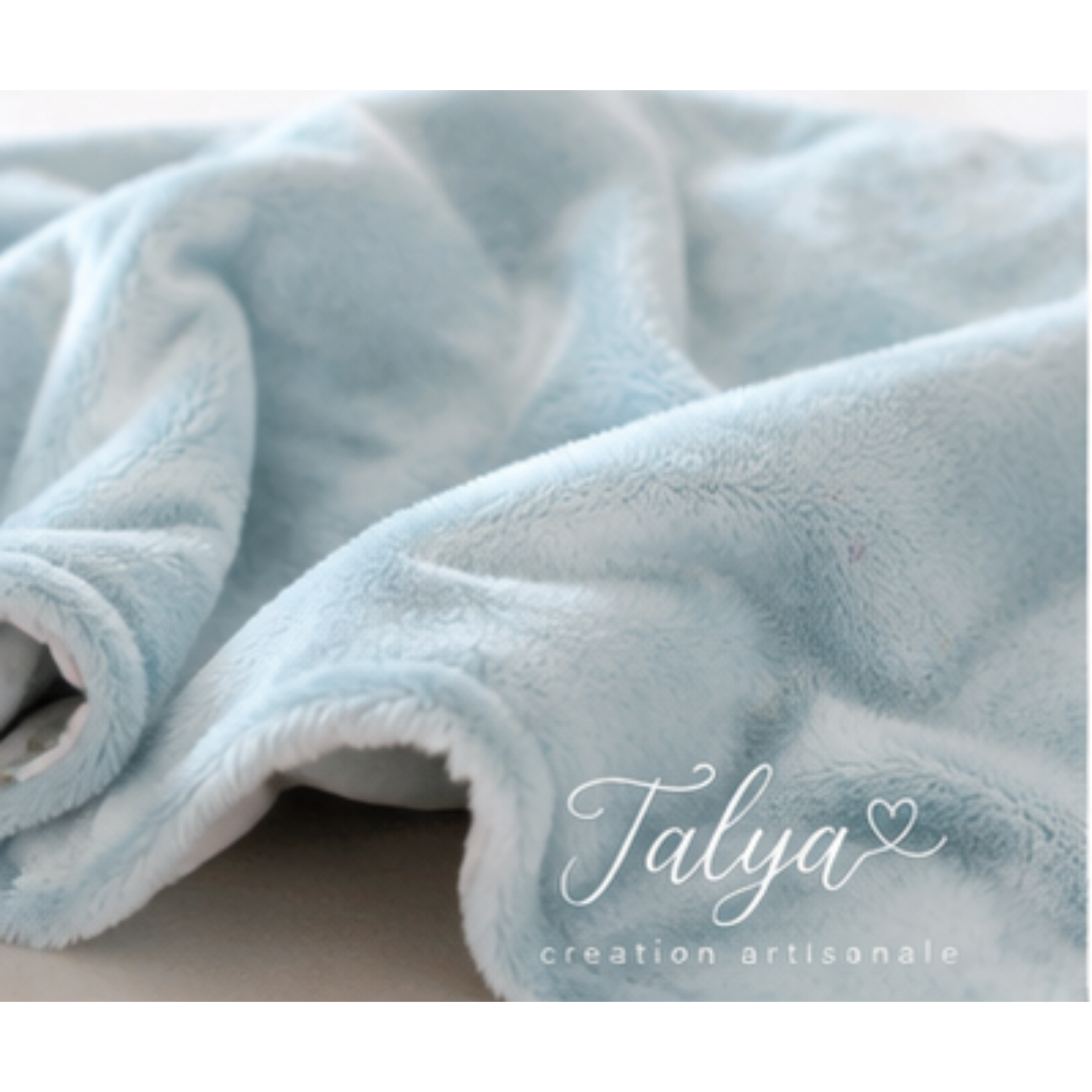 Couverture bébé réversible en coton matelassé et Minky bleu ciel – Fait main – Image 5