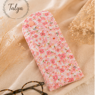 Étui à lunettes en coton fleuri rose fait main – Talya Création Artisanale