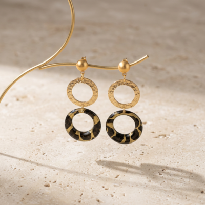 Boucles d'oreilles doubles cercles — Vert Kaki & Doré