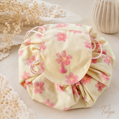 Trousse de toilette fleurie rose – Pochette maquillage en tissu faite main