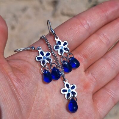 Parure de Bijoux Magique en Verre & Résine UV - Bleu Outremer Luminescent