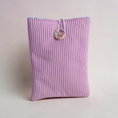 Pochette à livres, tablette et liseuse en velours côtelé – Doublure coton fleuri – 2 tailles