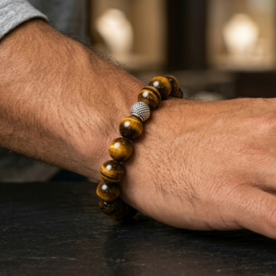 Bracelet homme en perles naturelles - Oeil de tigre