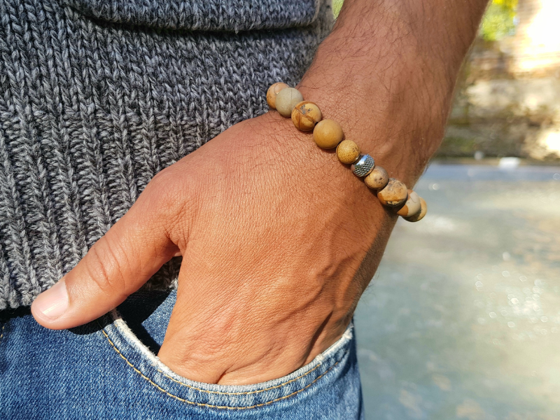 Bracelet homme en perles naturelles - Jaspe paysage