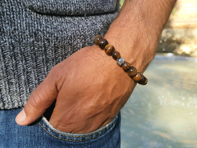 Bracelet homme en perles naturelles - Oeil de tigre