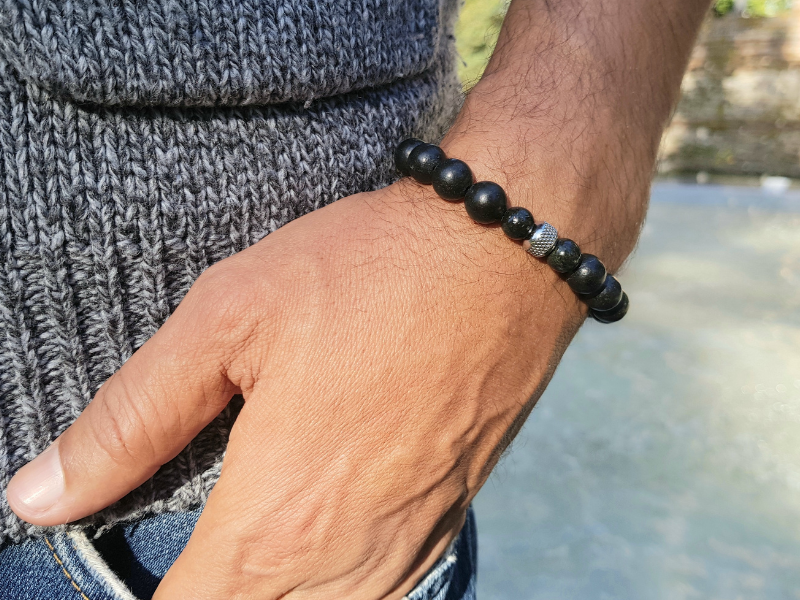 Bracelet homme en perles naturelles - Serpentine