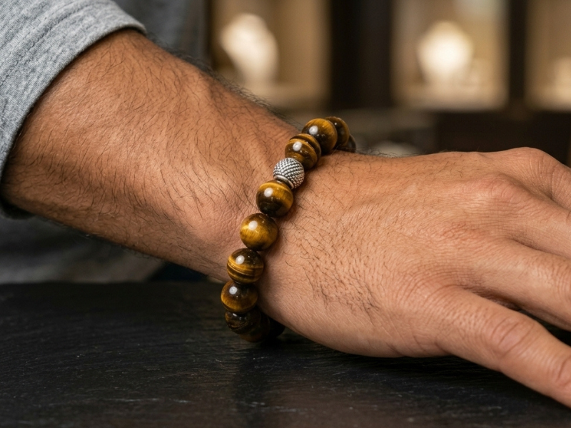 Bracelet homme en perles naturelles - Oeil de tigre