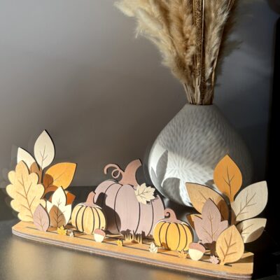 Décoration automnale en bois - Citrouilles