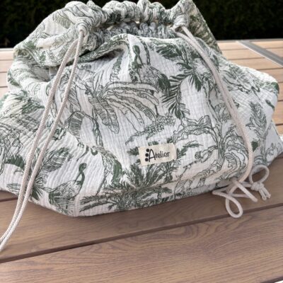 Sac a linge sale moyenne ou grande capacité en double gaze de coton verte