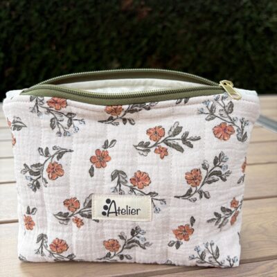 Petite trousse de toilette en double gaz Matelassé Hibiscus