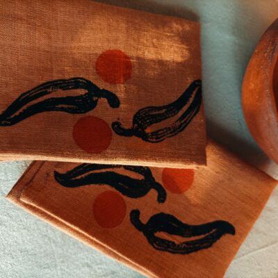 Serviette de table en lin - "chiles rouges"