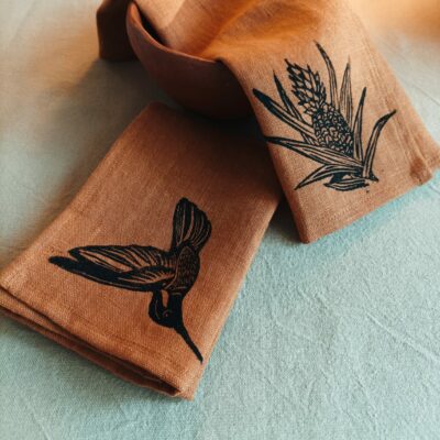 Serviette de table en lin - "colibri et ananas"