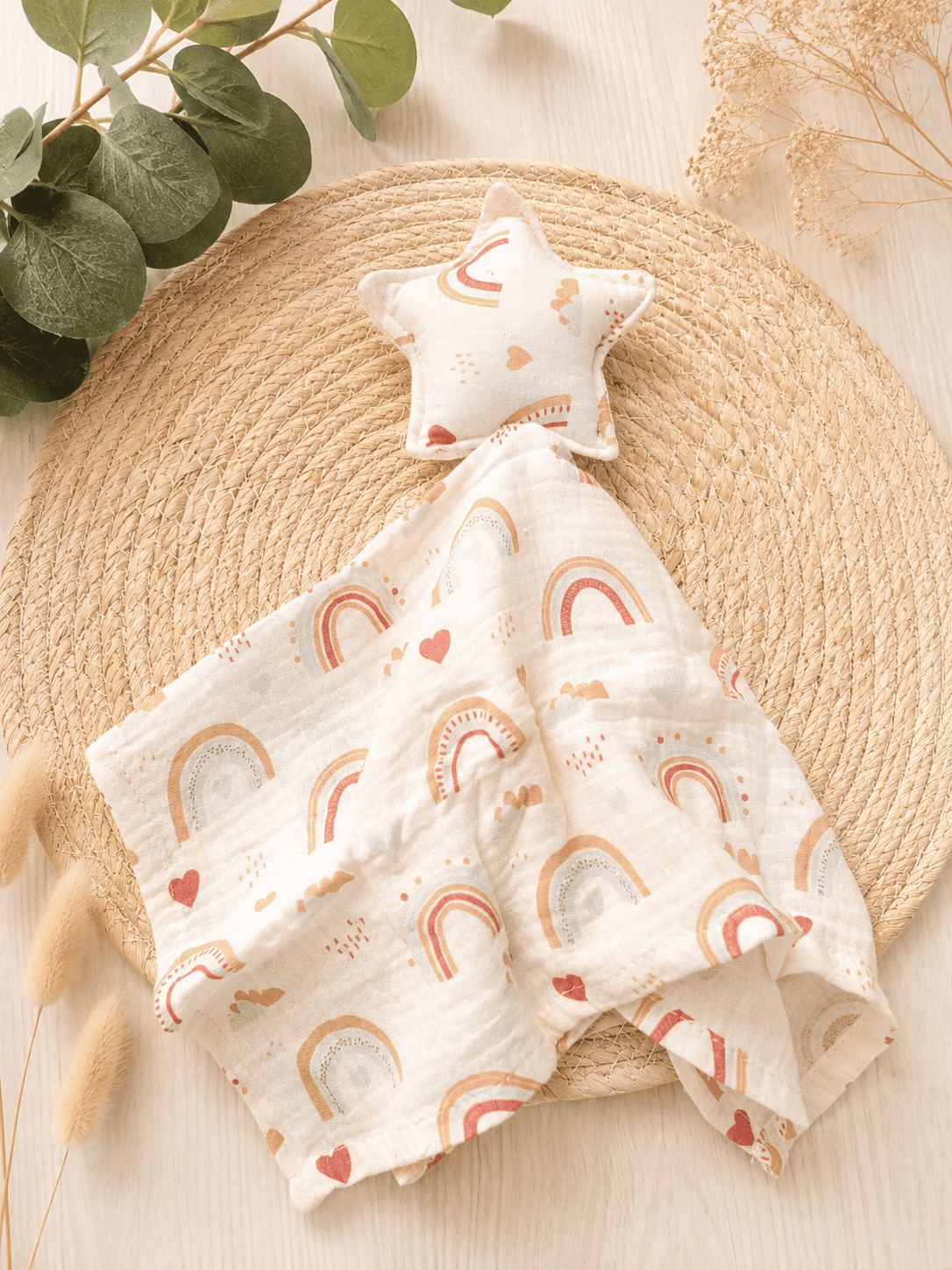 doudou étoile double gaze de coton personnalisé arc en ciel