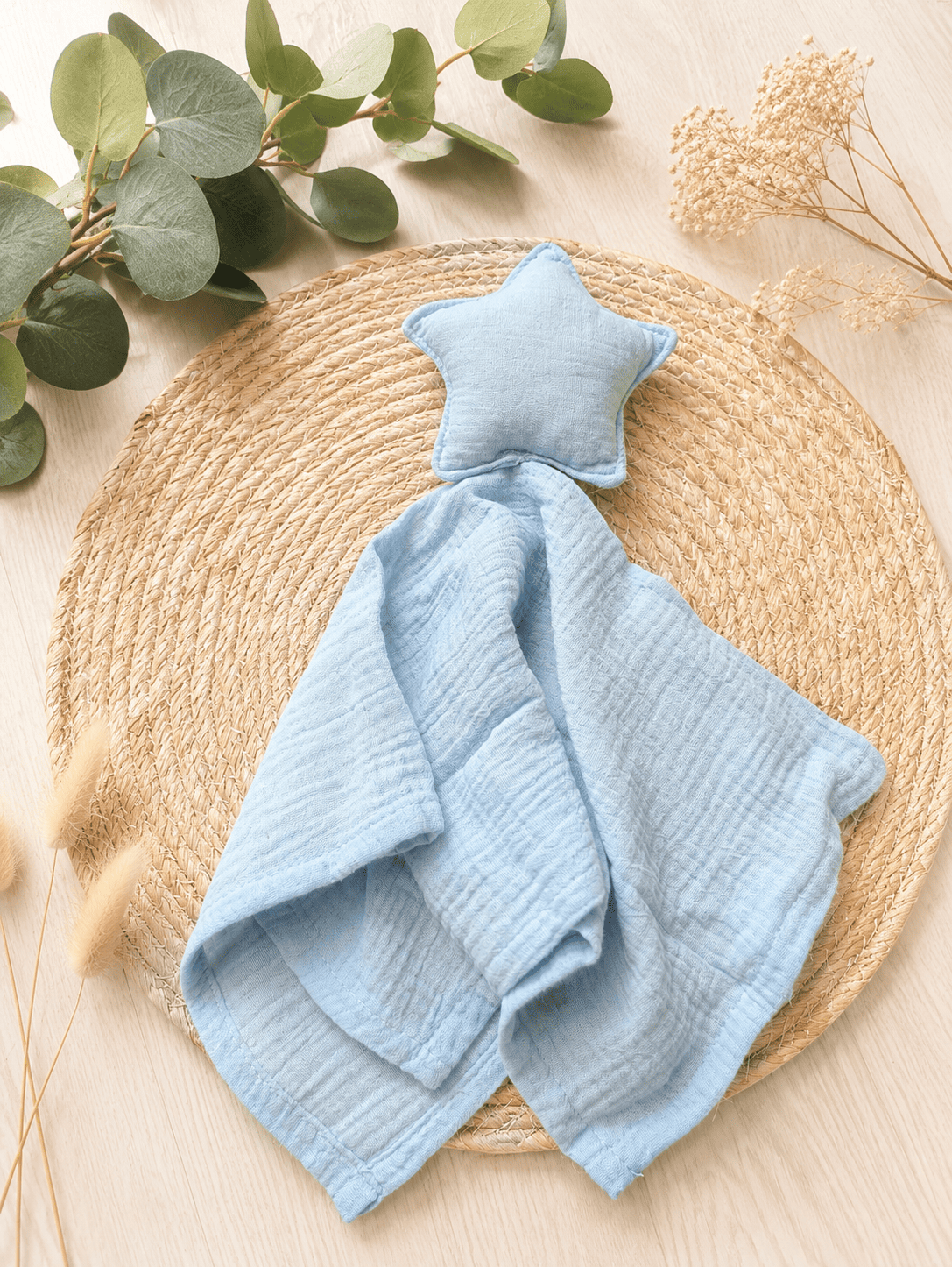 doudou étoile double gaze de coton personnalisé bleu