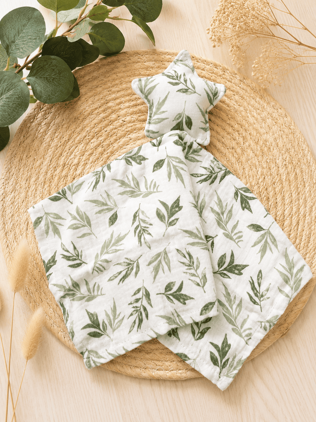 doudou étoile double gaze de coton personnalisé feuillage