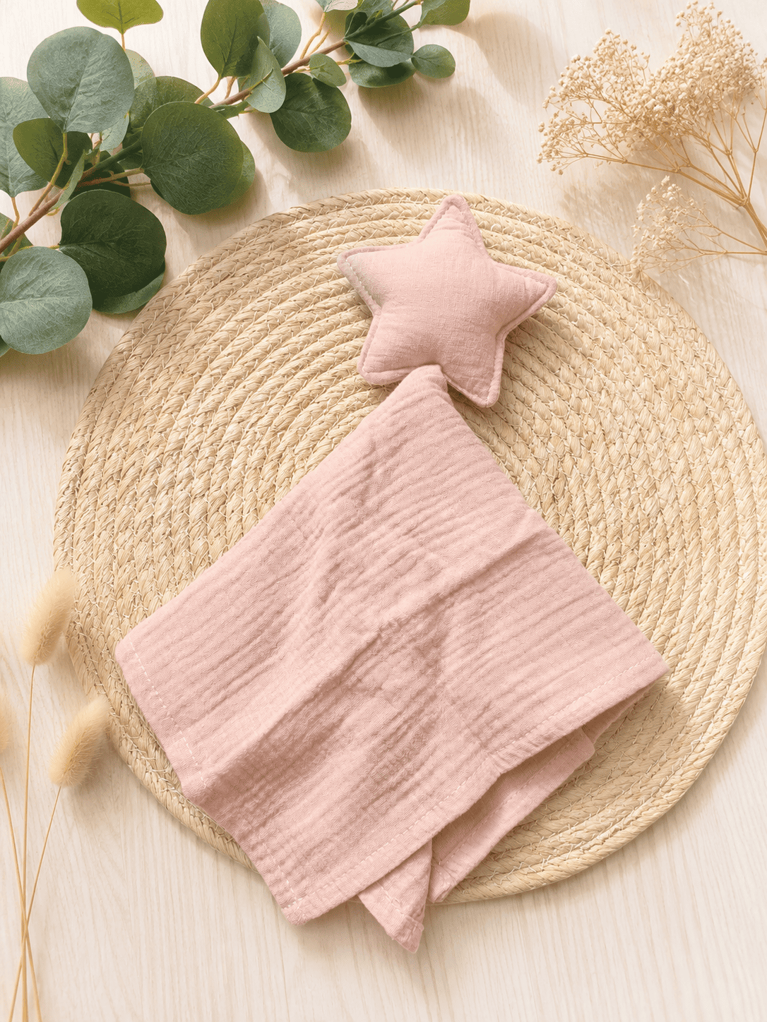 doudou étoile double gaze de coton personnalisé rose