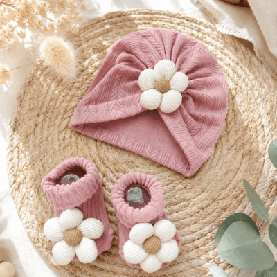 ensemble turban chaussons fleur
