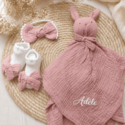 ensemble bébé doudou lapin bandeau chaussons