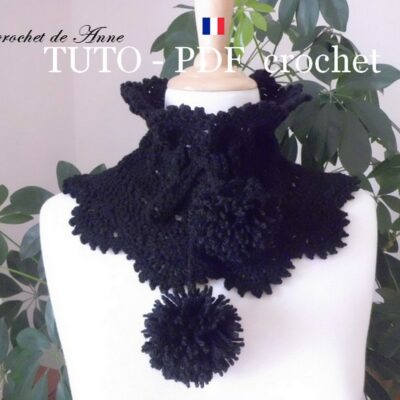 TUTO CROCHET – Snood / Tour de cou , orné de belles bordures dentelles et de pompons , facile à réaliser !