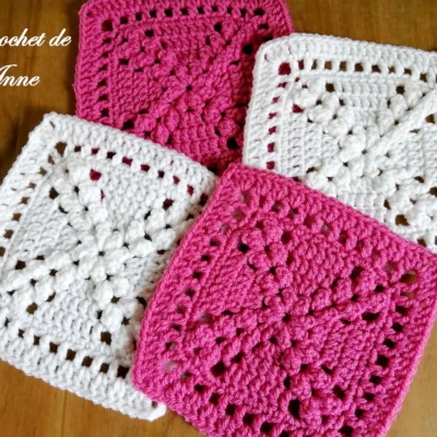 TUTO CROCHET –Motif Carré Granny Grand-Mère, Motif carré en croix, Photos à chaque rang, Facile à réaliser avec schéma !