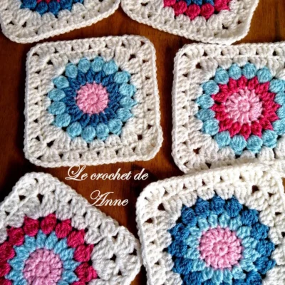 TUTO CROCHET – Motif Carré Grand-Mère, Motif carré style Bohème, Photos à chaque rang, Facile à réaliser avec schéma !