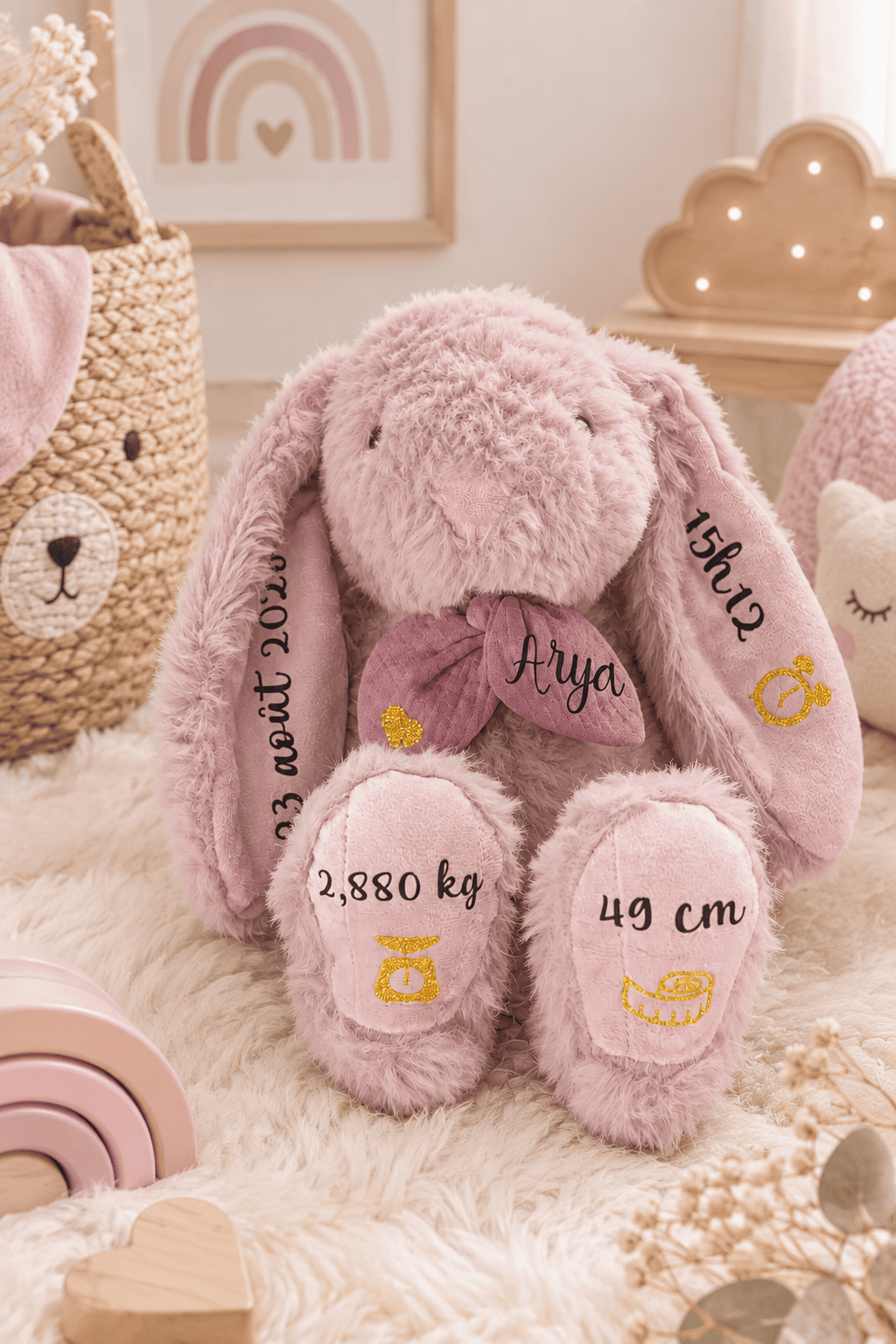 Lapin souvenir naissance rose