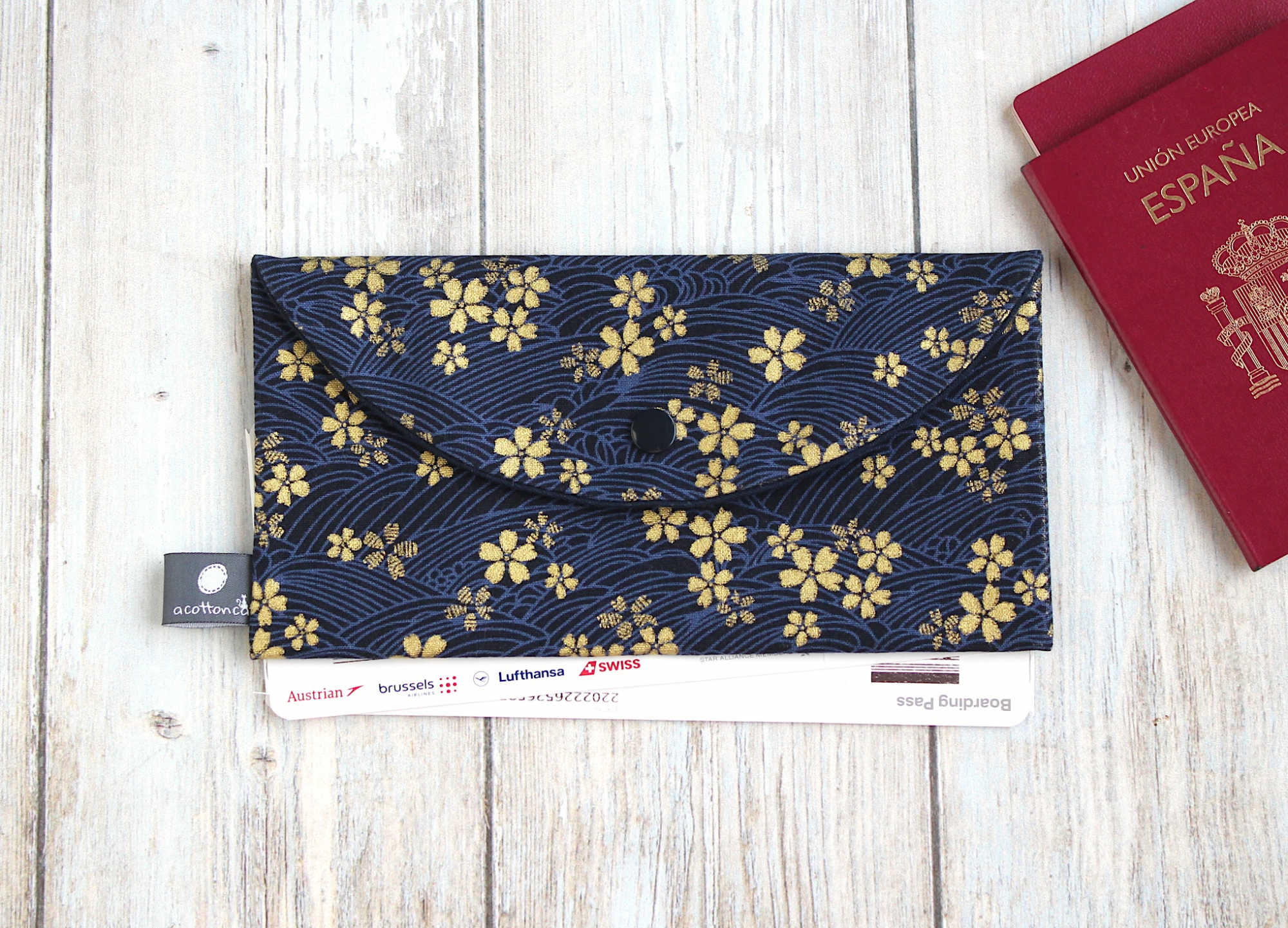 Pochette passeport billets avion, porte documents voyage, trousse japonaise enveloppe tissu