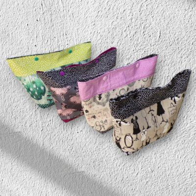 sac, pochette, trousse doublé fermeture bouton pression motif au choix