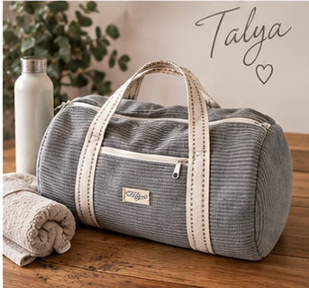 Sac de sport en velours côtelé gris taupe – fait main – Talya