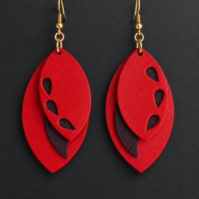 Boucles d’oreilles artisanales en cuir véritable rouge