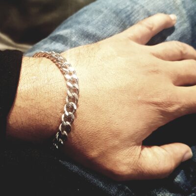 Bracelet maille gourmette 7 mm argentée inox
