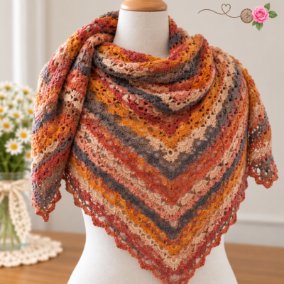 TUTO CROCHET – Châle motifs dentelle orné de couleurs dégradées , facile avec seulement 3 points crochet !