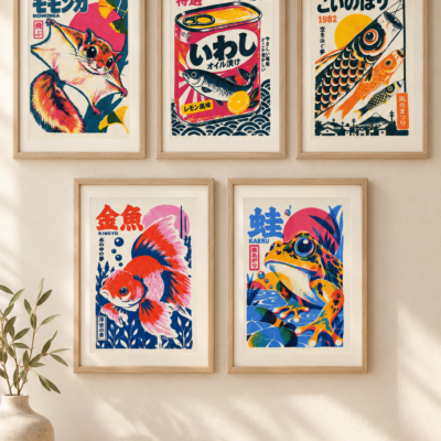 Lot de 5 illustrations japonaises A6 – déco murale colorée