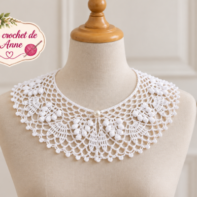 TUTO CROCHET - Col Claudine , Col Romantique , orné de jolis motifs dentelle fermé par un bouton perle, facile à réaliser !!
