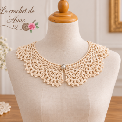 TUTO CROCHET - Col Romantique , Col Bohème , Col dentelle , orné de jolis motifs en éventail , facile à réaliser !