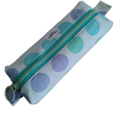 Trousse d'école tub en coton recyclé motif pois parme vert et bleu