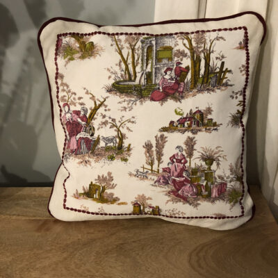 housse de coussins 45x45cm toile de jouy Romanex de Boussac , passepoil