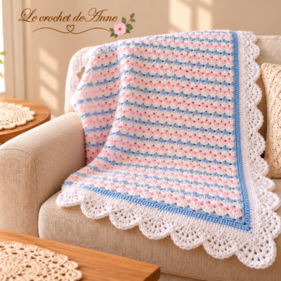 TUTO CROCHET – Plaid rangs colorés , orné d'une belle bordure dentelle , facile à réaliser !