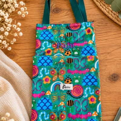 Sac a pain réutilisable et lavable. Motif escargot vert