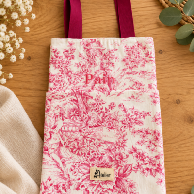 Sac a pain réutilisable et lavable motif toile de Jouy