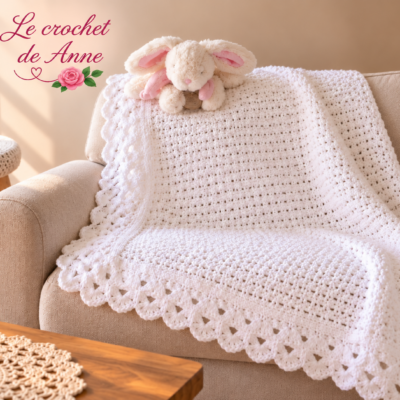TUTO CROCHET - Plaid en laine blanche , Jolis points fantaisies , Belle bordure dentelle , facile à réaliser !