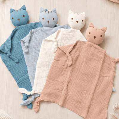 doudou chat double gaze de coton