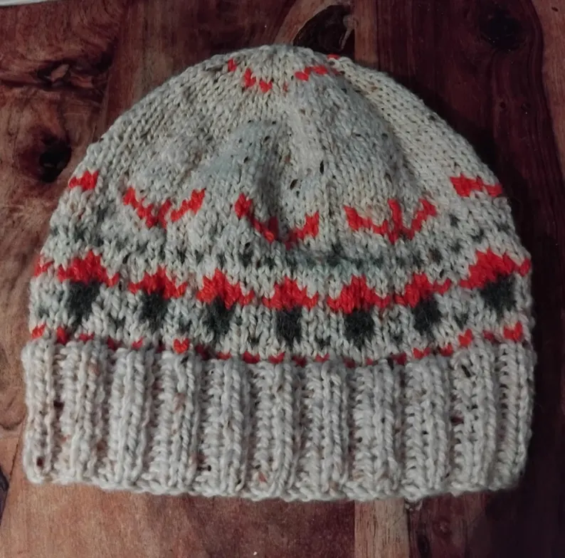 Bonnet Jacquard-Bonnet en laine mérinos-Bonnet écru-Bonnet-Bonnet femme-Accéssoire de mode-Accéssoire cheveux-Cadeau – Image 2