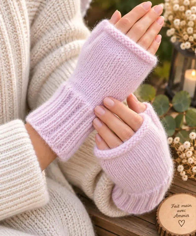 Mitaines-Mitaines en laine-Mitaines Angora-Mitaines couleur parme-Accéssoire femme-Cadeau – Image 3